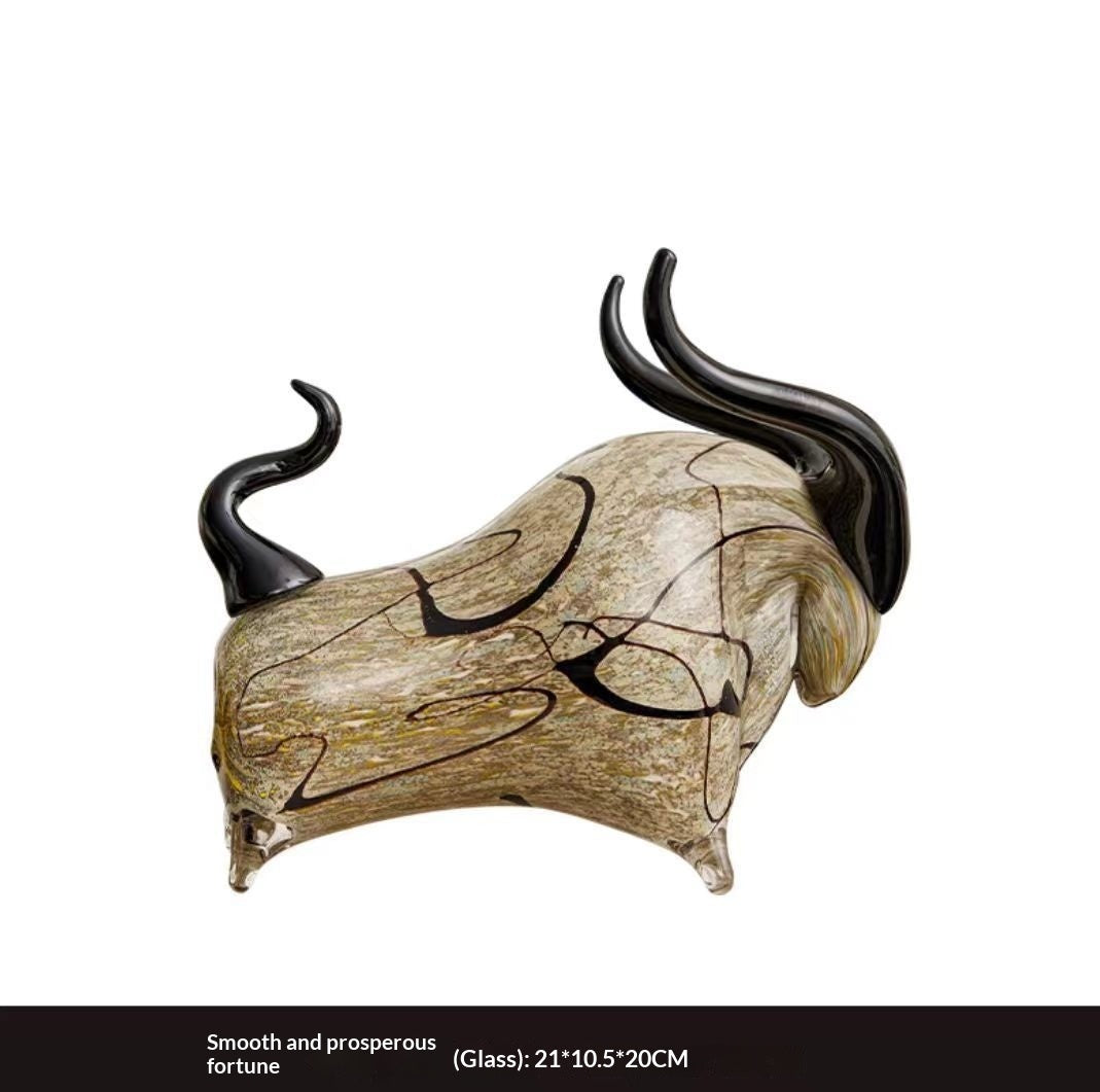 Luxury Handmade Glass Bull And Vitreous Art Decor Piece