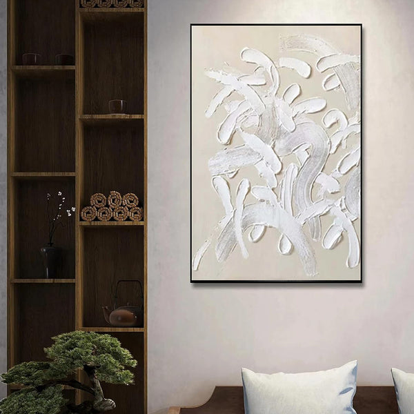 Handmade Oil Painting White Design Thick Acrylic Wall Art Decoration Abstract Knife Artwork For Home Wedding Room Decor Rolled Frameless Unstretched Painting