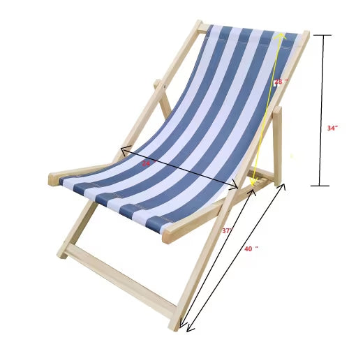 Wood Sling Chair Blue Stripe Broad Blue Stripe  Dark Blue Folding Chaise Lounge Chair