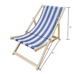 Wood Sling Chair Blue Stripe Broad Blue Stripe  Dark Blue Folding Chaise Lounge Chair