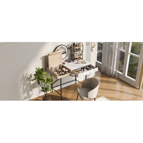 Makeup Vanity Desk With 3-Mode Lighted Mirror & Wireless Charging Station