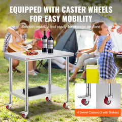 VEVOR Stainless Steel  Commercial Food Prep Worktable With Casters