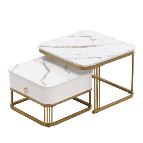 Nestable Coffee Table High Gloss Marble Exterior