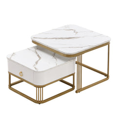 Nestable Coffee Table High Gloss Marble Exterior