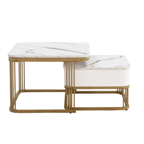 Nestable Coffee Table High Gloss Marble Exterior