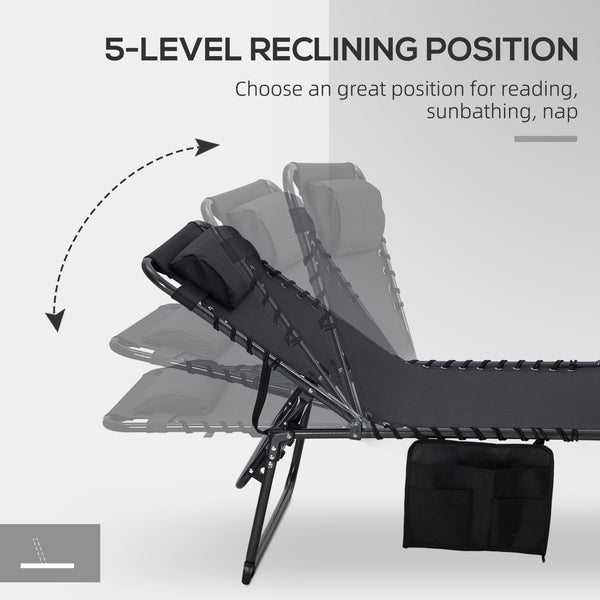 2 Piece Folding Chaise Lounge Pool Chairs with 5-level Reclining Back