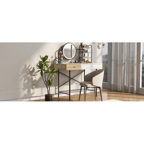 Makeup Vanity Desk With 3-Mode Lighted Mirror & Wireless Charging Station