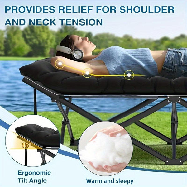 Easy To Fold Portable Recliner Black Comfortable Thick Cushion Suitable For Home Office,NoteThis Pallet Is Shipped By Average Freight