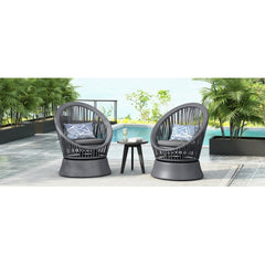 Set Of 2  26.7 Modern Gray Wicker Lounge Chair With Rattan And Iron Frame, Featuring A Stylish Round Design, Perfect For Living Room, Patio, Or Balcony Relaxation