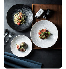 Homemade Underglaze Ceramic Stone Pattern Round Deep Plates