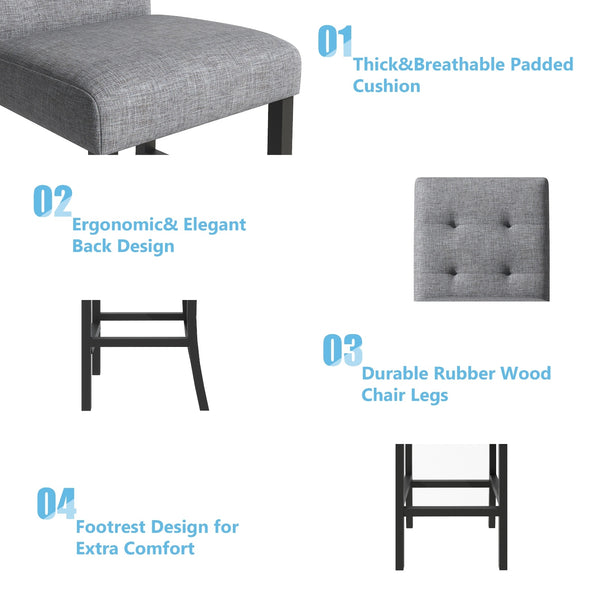 Wood Dining Table, Chairs Stools with Footrest