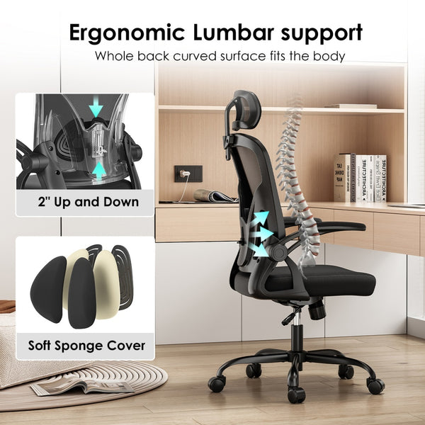 Ergonomic Office Chair, Home Office Desk Chair With Headrest, High Back Computer Chair With Armrests And Adjustable Lumbar Support For Home Office Study Room, Black