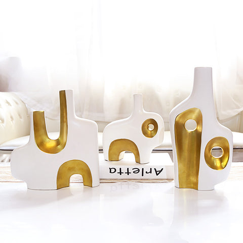 Luxury Abstract Art Double Mouth White Floral Modern Home Decoration