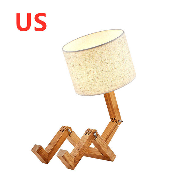 Creative Small Machine Humanoid Wooden Table Lamp Fashion Design Home Decor