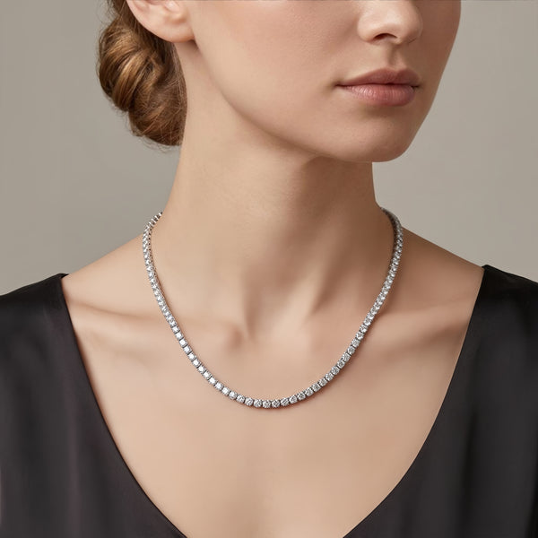 925 Sterling Silver Elegant Double-Strand CZ Necklace with Central Pendant