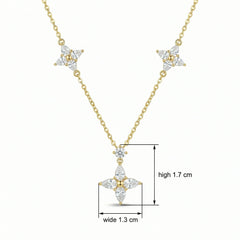 925 Sterling Silver Gold Plated Elegant Marquise Diamond Triple Floral Necklace