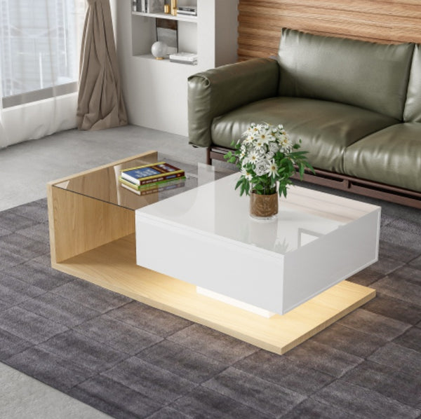 Coffee Table In High Gloss White and wood