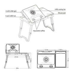 Foldable Laptop Table Bed With Cooling Fan Mouse Board LED Light 4 USB Ports