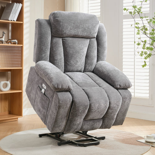 Electric Power Lift Recliner Chair Sofa With Massage And Heat For Elderly, Heavy Duty And Safety Motion Reclining Mechanism Fabric Sofa With Storage Pocket, Cup Holders,USB Ports