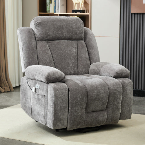 Electric Power Lift Recliner Chair Sofa With Massage And Heat For Elderly, Heavy Duty And Safety Motion Reclining Mechanism Fabric Sofa With Storage Pocket, Cup Holders,USB Ports