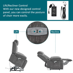 Electric Power Lift Recliner Chair Sofa With Massage And Heat For Elderly, Heavy Duty And Safety Motion Reclining Mechanism Fabric Sofa With Storage Pocket, Cup Holders,USB Ports