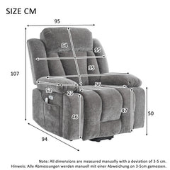 Electric Power Lift Recliner Chair Sofa With Massage And Heat For Elderly, Heavy Duty And Safety Motion Reclining Mechanism Fabric Sofa With Storage Pocket, Cup Holders,USB Ports