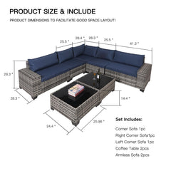 7-Piece Outdoor Patio Furniture Sets, All-Weather Wicker Rattan Sectional Sofa, Modern Two Glass Coffee Table And Washable Seat Cushion