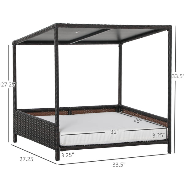 Wicker Dog House Raised Rattan Puppy Bed Cat Shelter for Indoor Outdoor Garden Patio Pet Sofa with Removable Cushion for Medium Sized Pet Brown