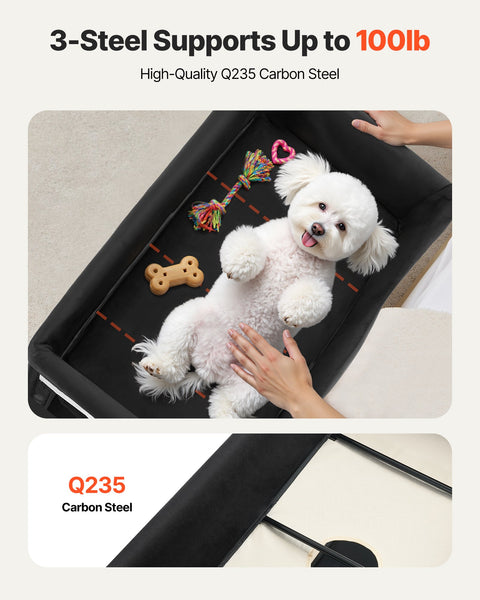 cWith 600D Oxford Cloth And Dutch Velvet, Portable Raised Cot With Wheels, Side Storage Bags, And Carry Bag For Cats & Dogs, XL, Beige