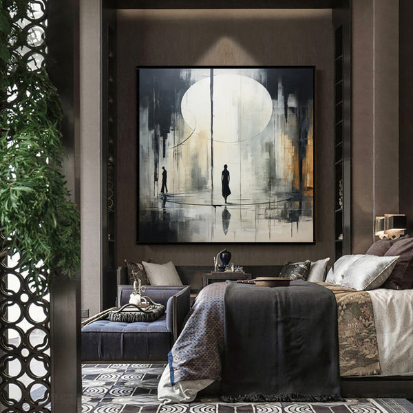 Handmade Oil Painting Canvas Wall Art Decoration Black And White Abstract   Artwork Medieval Black Neoclassicism Wall Decor Street For Home Office Decor