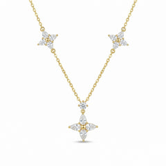 925 Sterling Silver Gold Plated Elegant Marquise Diamond Triple Floral Necklace