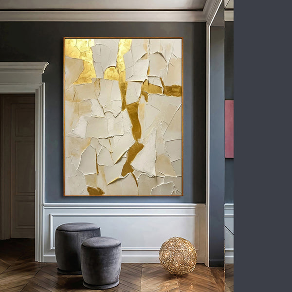 Unique Gift Wedding Decoration Hand Painted Abstract Gold Foil Oil Painting On Canvas Wall Art Picture For Living Room Bedroom