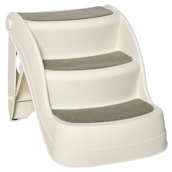 PawHut Foldable Pet Stairs Portable Dog Steps 3-Step Design With Non-slip Mats For High Beds, Sofas, 49 X 38 X 38 Cm, Cream