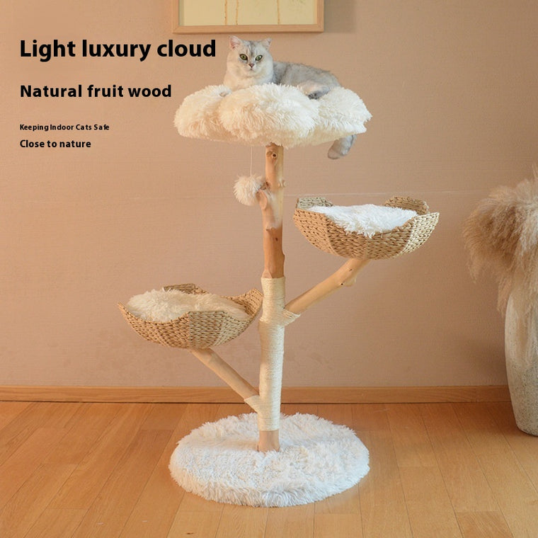 Cat Climbing Solid Wood Rattan Scratching Tree
