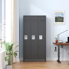 3 Door Metal Lockers With Lock For Employees,Storage Locker Cabinet  For Home Gym Office School Garage,Black