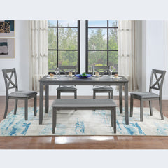 Rectangular Wooden Dining Table With 4 Upholstered Chairs And A Bench