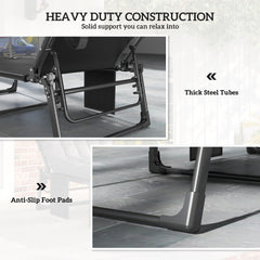 Folding Chaise Lounge Chair Outdoor Tanning Chair with 5-Position Backrest, Cushion, Side Pocket, Black