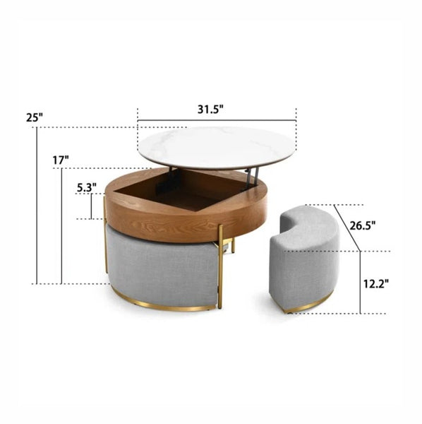 Nesting Coffee Table With Storage & 3 Stools