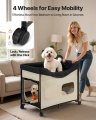 cWith 600D Oxford Cloth And Dutch Velvet, Portable Raised Cot With Wheels, Side Storage Bags, And Carry Bag For Cats & Dogs, XL, Beige