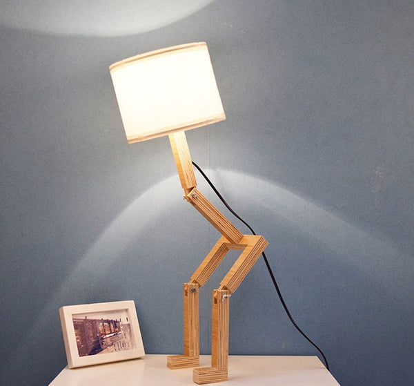 Creative Small Machine Humanoid Wooden Table Lamp Fashion Design Home Decor