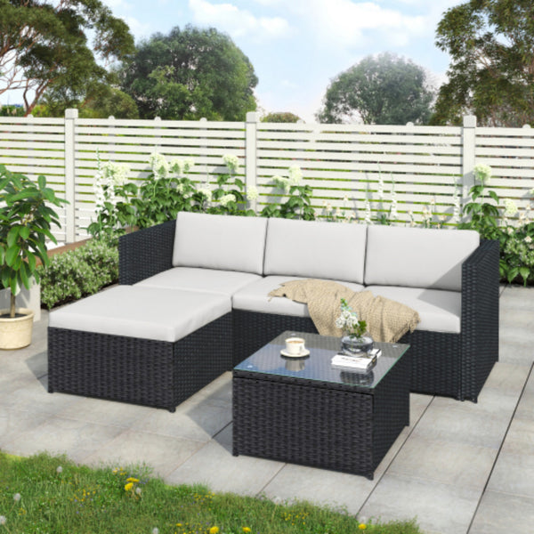 Garden Corner Sofa Rattan Garden Furniture Patio Set Garden Entertaining Set Garden Rattan Furniture Lounge Set,Black