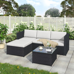 Garden Corner Sofa Rattan Garden Furniture Patio Set Garden Entertaining Set Garden Rattan Furniture Lounge Set,Black