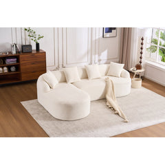 LY-022 GREY COMPRESSION SOFA Combining Chaise Longue With 3-seater, Wood Grain Chenille Fabric, Full Sponge Compression Sofa,combined Sofa With 4 Pillows For Living Home Furniture Apartment