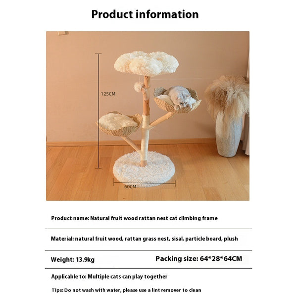 Cat Climbing Solid Wood Rattan Scratching Tree