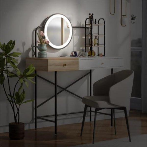 Makeup Vanity Desk With 3-Mode Lighted Mirror & Wireless Charging Station