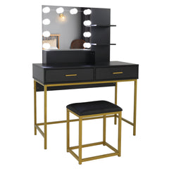 Black, Particleboard, Steel Frame, Two-drawer, Dressing Table Set, Light Luxury