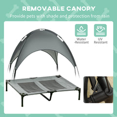 Elevated Dog Bed with Removable Canopy, Outdoor Dog Cot with UV Protection Canopy Shade, 36 inch Large Pet Bed for Camping, Gray
