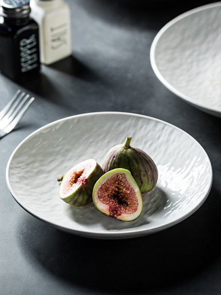 Homemade Underglaze Ceramic Stone Pattern Round Deep Plates