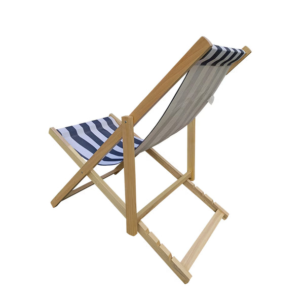 Wood Sling Chair Blue Stripe Broad Blue Stripe  Dark Blue Folding Chaise Lounge Chair