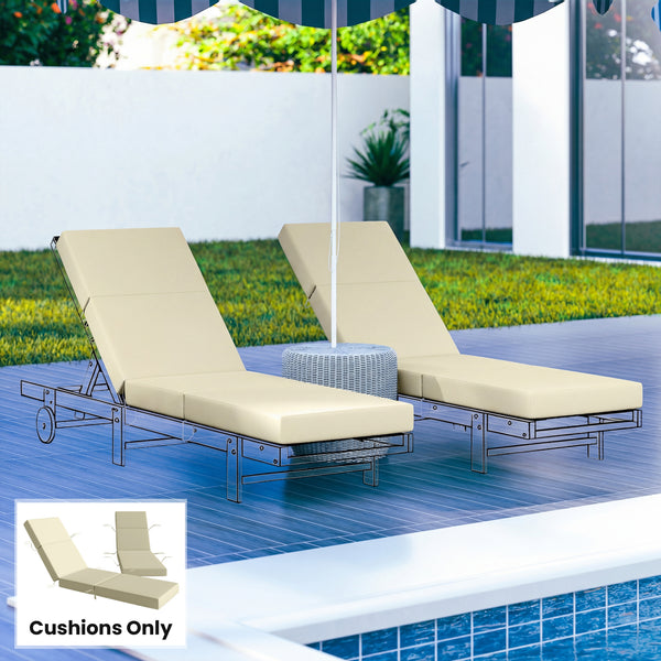 Set of 2 Chaise Lounge Cushion, 4" Thick Outdoor Lounge Chair Cushions